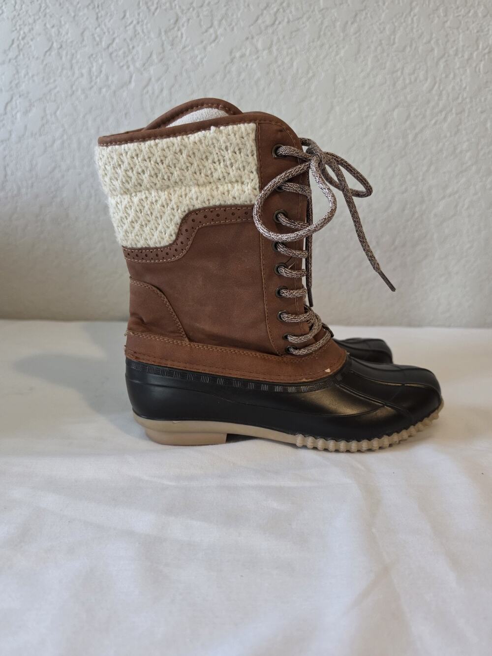 Women's Size 9 Insulated Duck Boots Brown Black Winter Rain Snow Lace Up